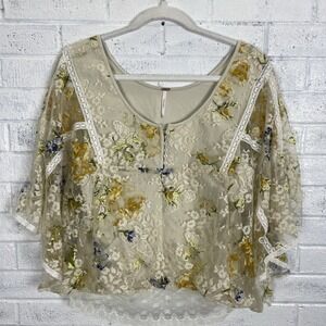 Free People Chrissy Floral Mash Lace Top Womens Size M Dolman Sleeve Lined